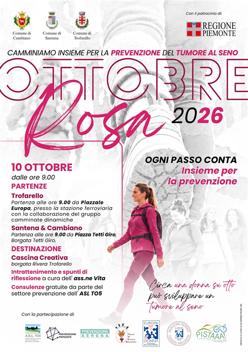 Ottobre Rosa 2026: Santena, Cambiano e Trofarello camminano insieme per la prevenzione
